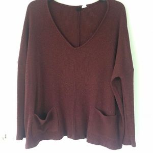 UO BDG Women’s Oversized Maroon V Neck Sweater